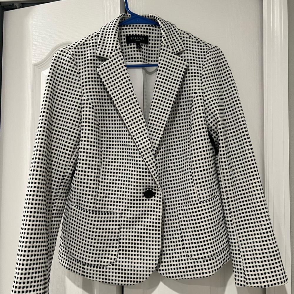 Talbots White and Black Blazer, Front Button Pocket Size M